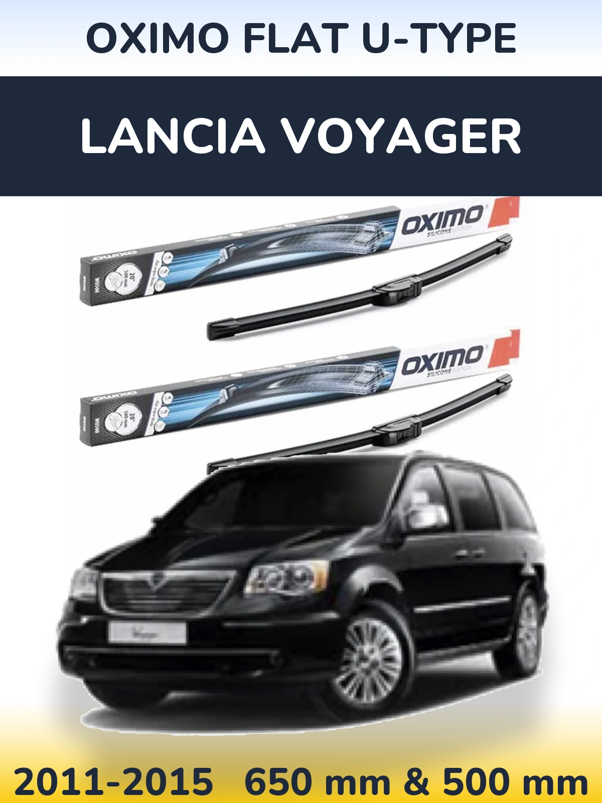 Sada předních stěračů Oximo Flat U-type 650 a 500 mm pro Lancia Voyager 2011-2015
