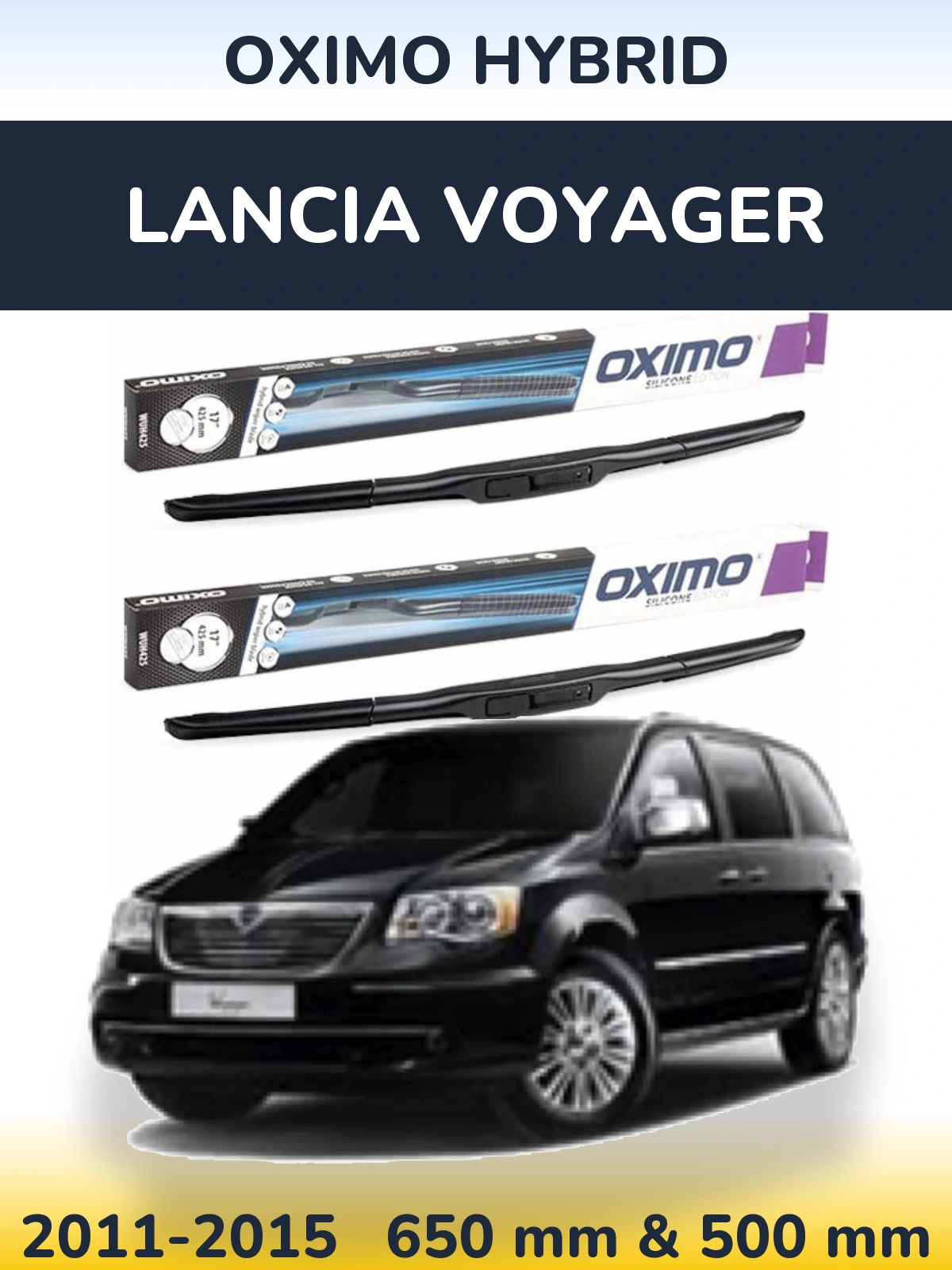 Комплект передніх щіток Oximo Hybrid 650 & 500 мм для Lancia Voyager 2011-2015