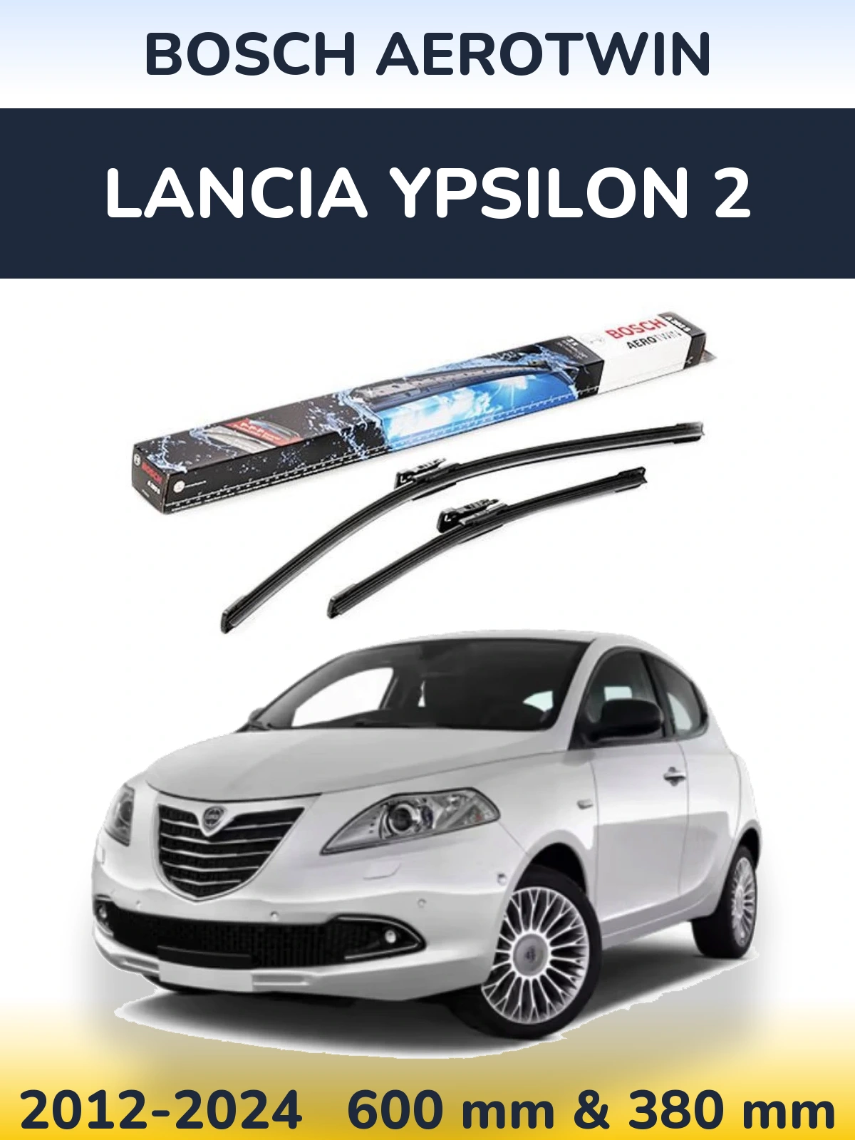 Sada předních stěračů BOSCH AeroTwin 600 a 380 mm pro Lancia Ypsilon 2 2012-2024