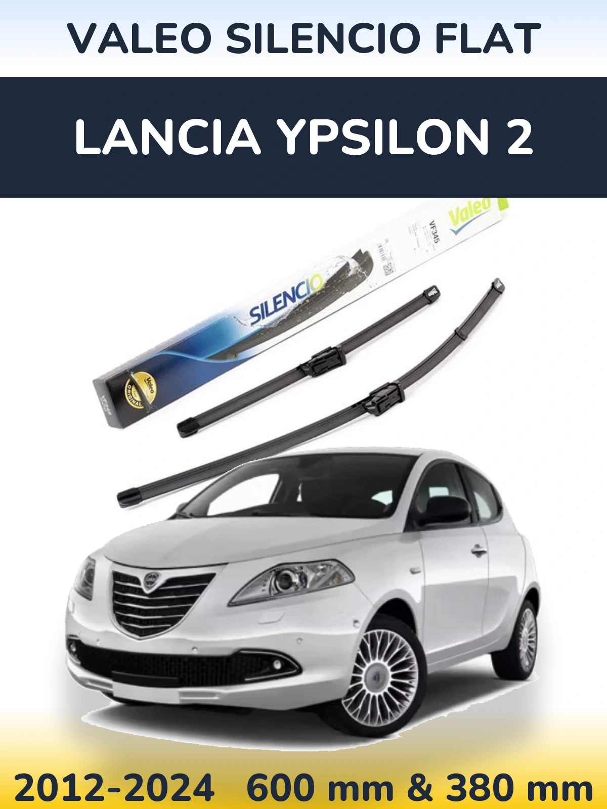 Sada předních stěračů Valeo Silencio Flat 600 a 380 mm pro Lancia Ypsilon 2 2012-2024
