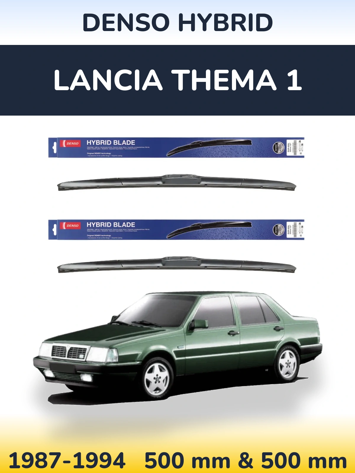Sada předních stěračů Denso Hybrid 500 a 500 mm pro Lancia Thema 1 1987-1994