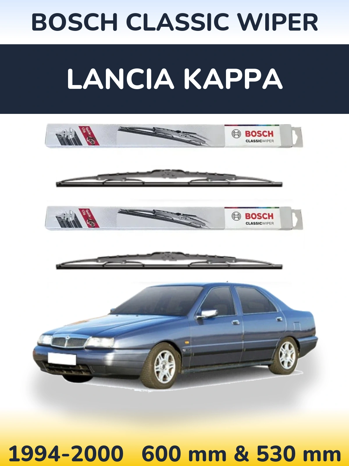Sada předních stěračů BOSCH Classic Wiper 600 a 530 mm pro Lancia Kappa 1994-2000