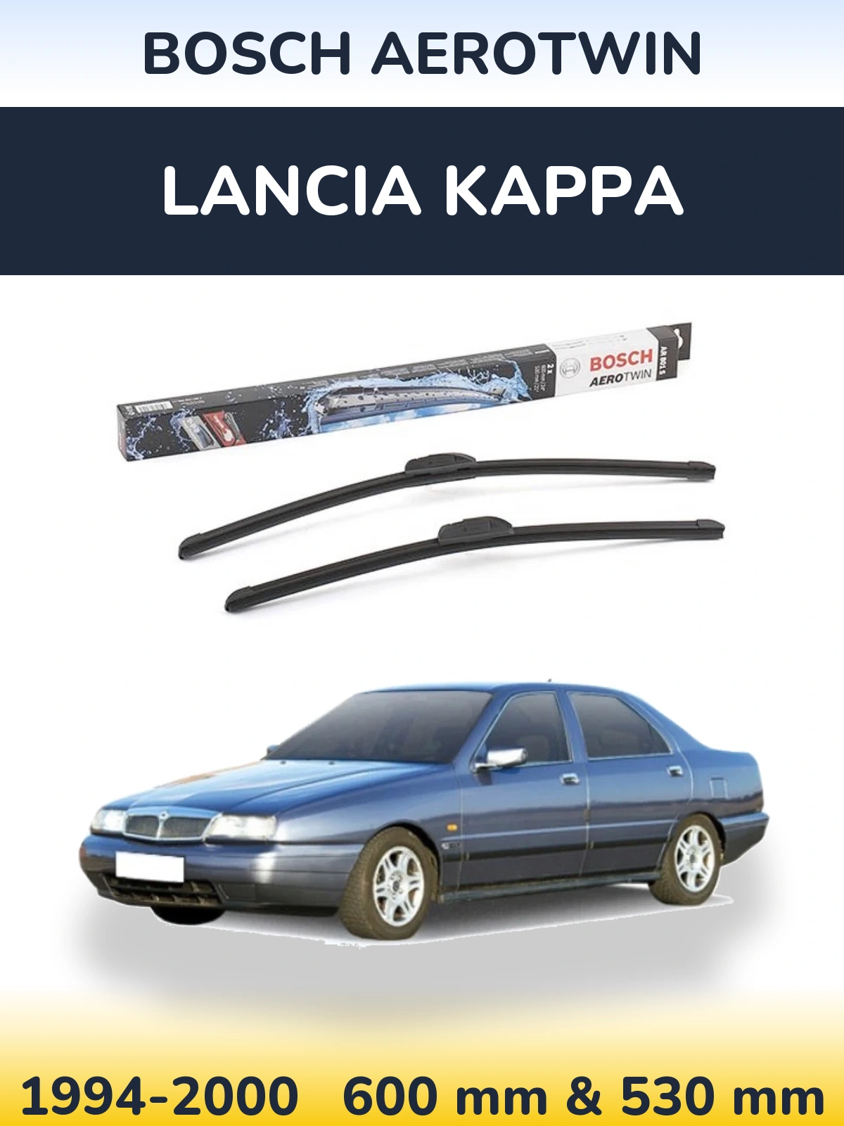 Sada předních stěračů BOSCH AeroTwin 600 a 530 mm pro Lancia Kappa 1994-2000