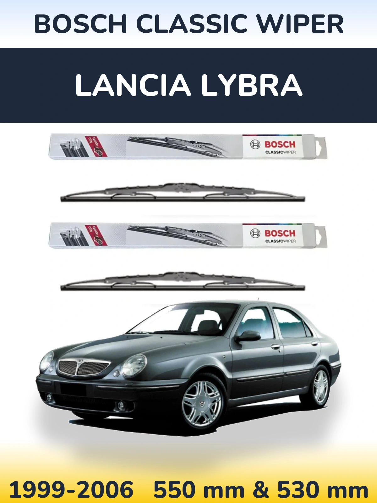 Sada předních stěračů BOSCH Classic Wiper 550 a 530 mm pro Lancia Lybra 1999-2006