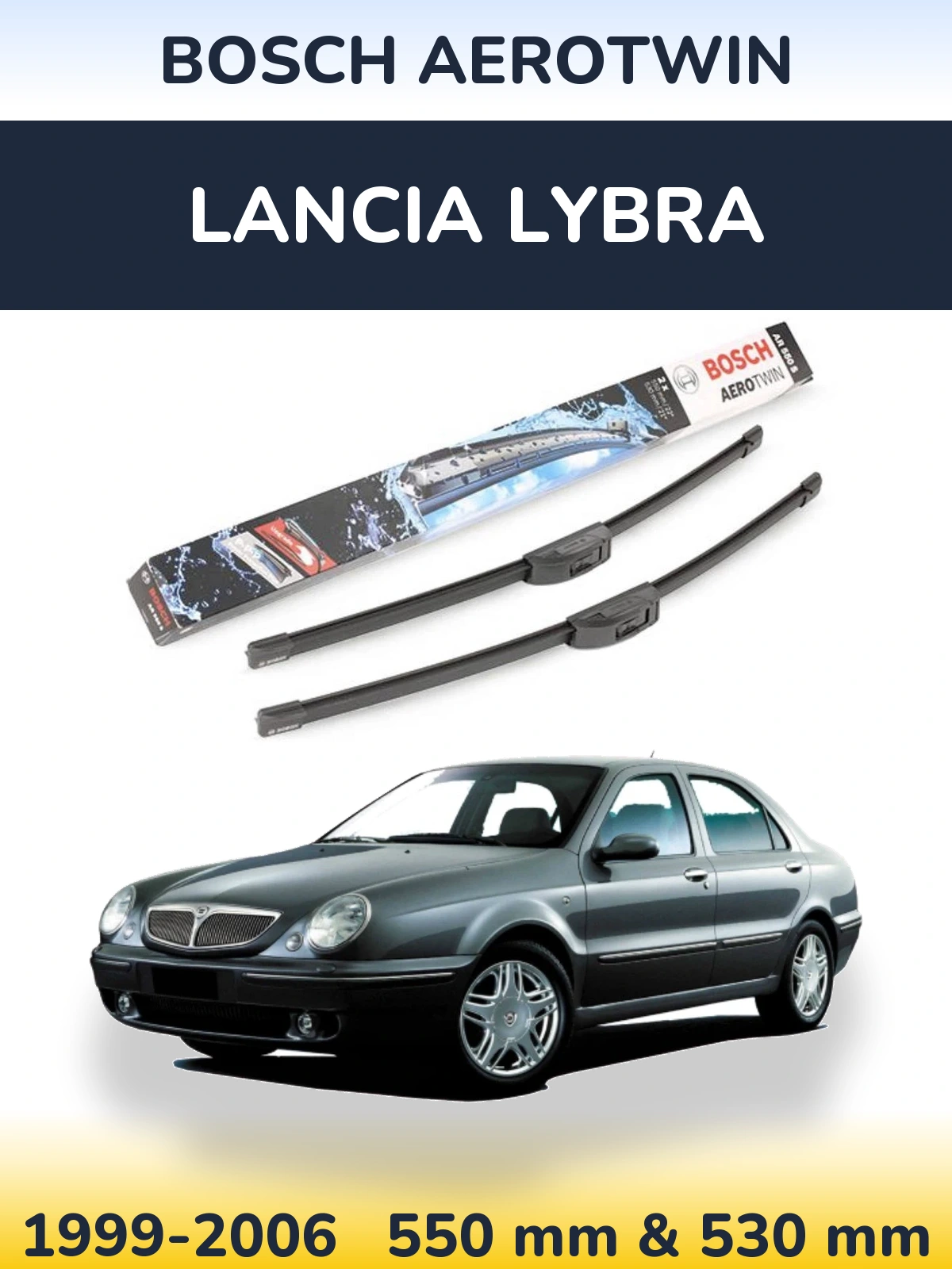 Sada předních stěračů BOSCH AeroTwin 550 a 530 mm pro Lancia Lybra 1999-2006