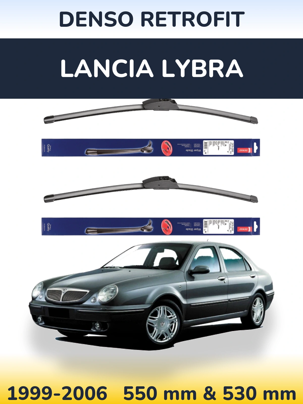 Sada předních stěračů Denso Retrofit 550 a 530 mm pro Lancia Lybra 1999-2006