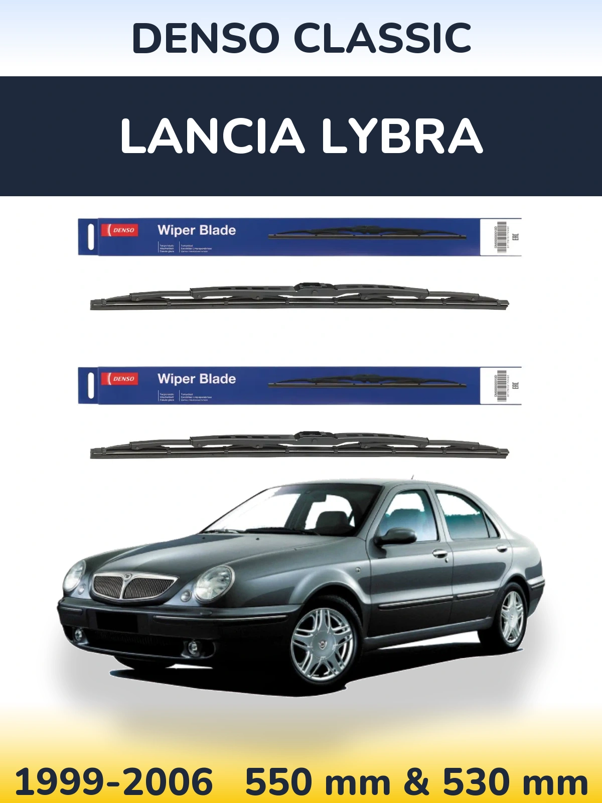 Sada předních stěračů Denso Classic 550 a 530 mm pro Lancia Lybra 1999-2006