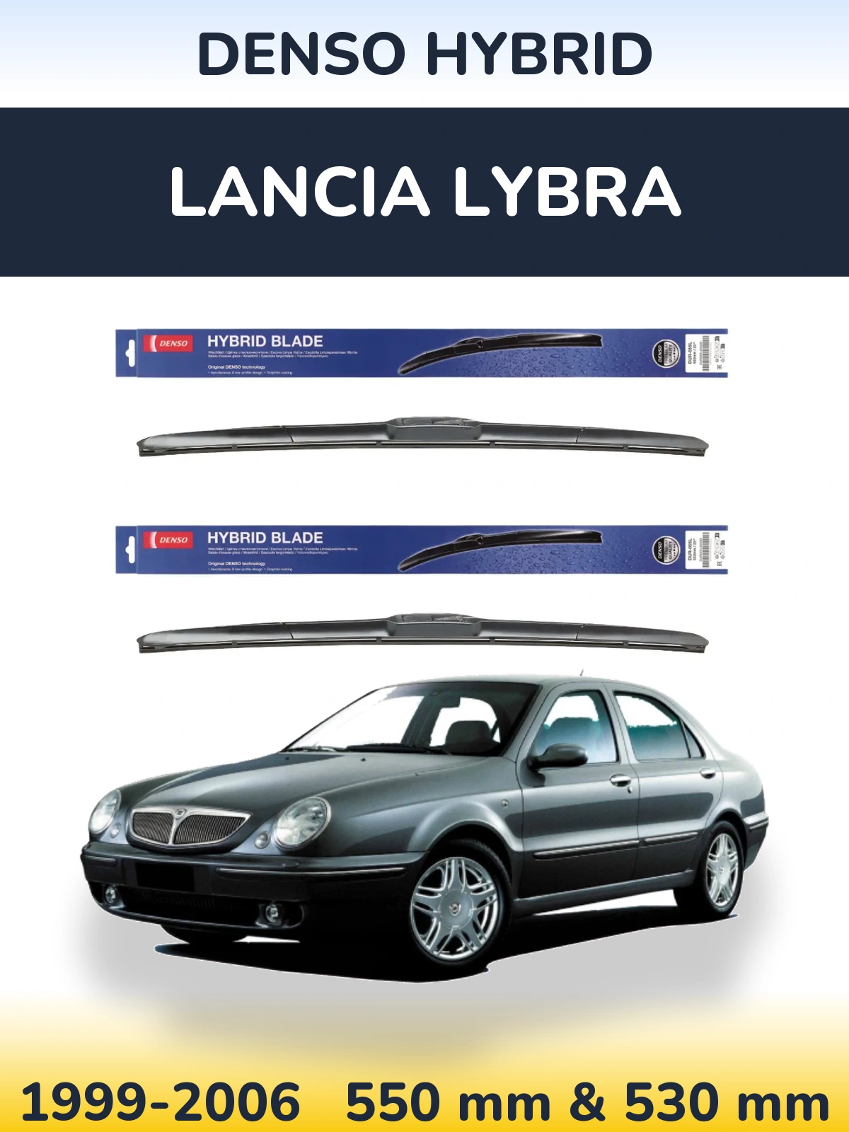 Sada předních stěračů Denso Hybrid 550 a 530 mm pro Lancia Lybra 1999-2006