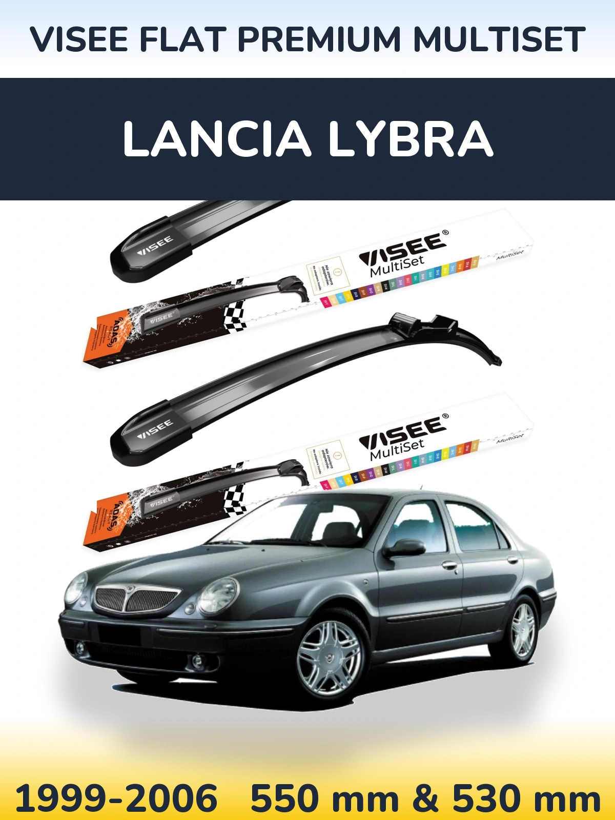 Sada předních stěračů VISEE FLAT PREMIUM MultiSet 550 a 530 mm pro Lancia Lybra 1999-2006