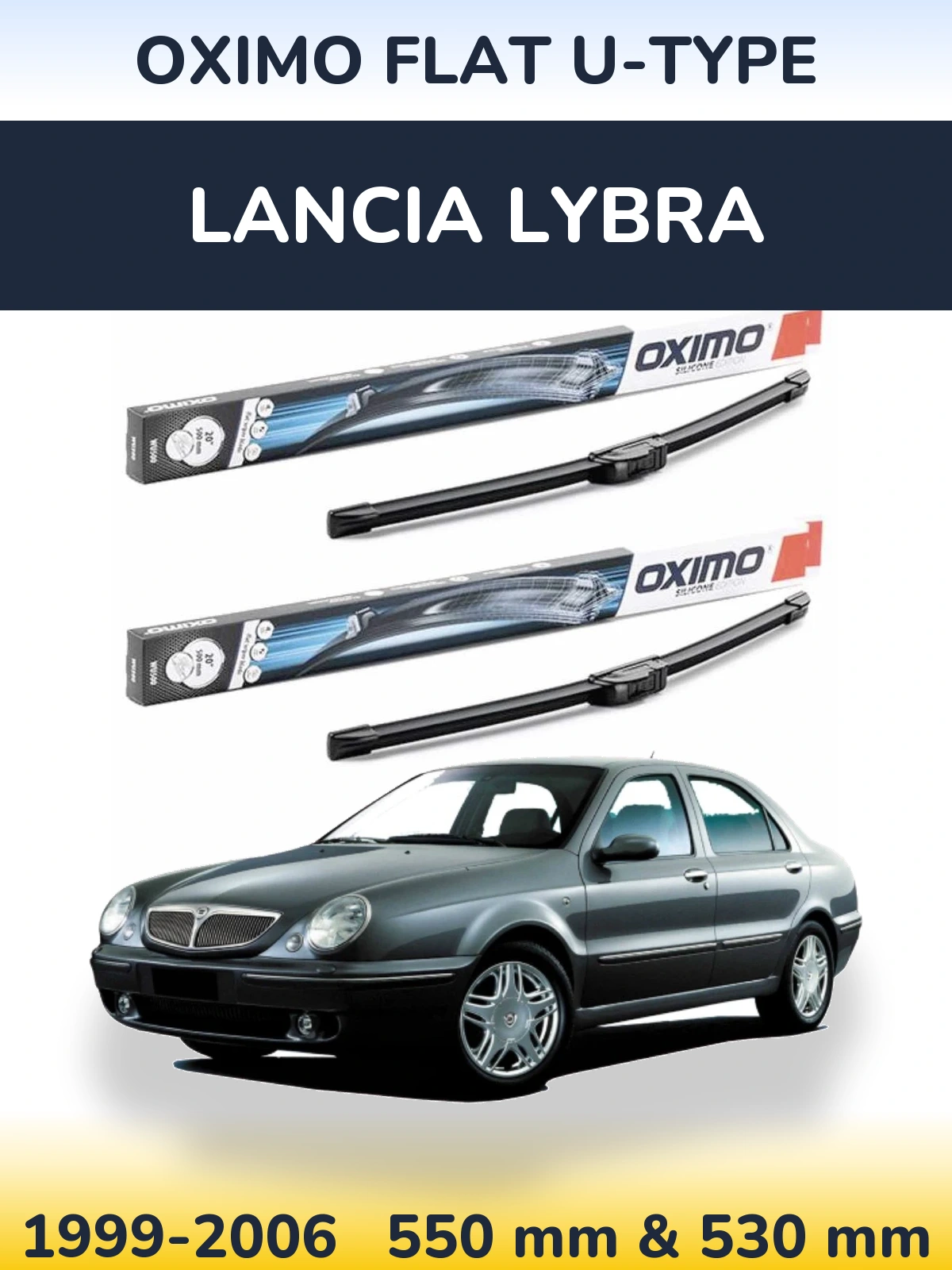 Sada předních stěračů Oximo Flat U-type 550 a 530 mm pro Lancia Lybra 1999-2006