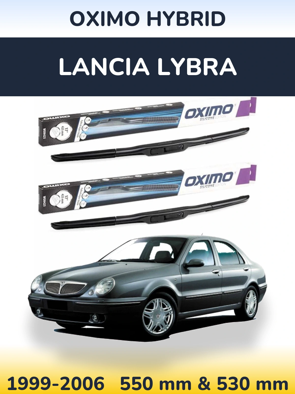 Sada předních stěračů Oximo Hybrid 550 a 530 mm pro Lancia Lybra 1999-2006