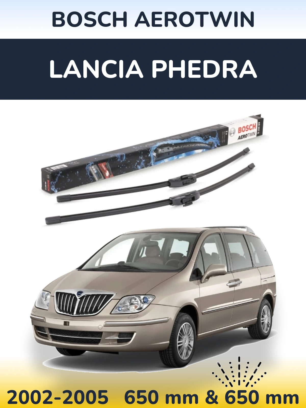Sada předních stěračů BOSCH AeroTwin 650 a 650 mm pro Lancia Phedra 2002-2005