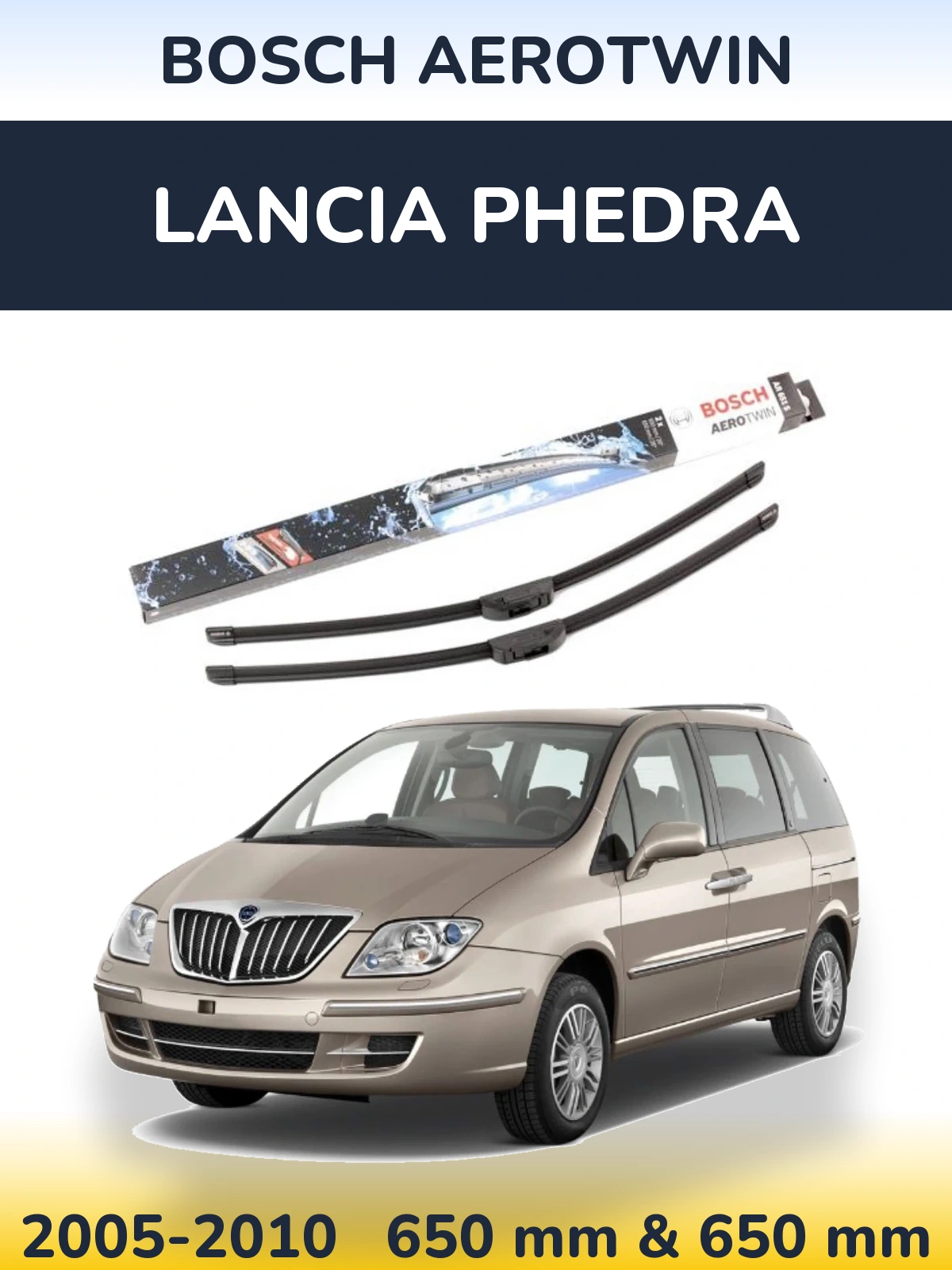Sada předních stěračů BOSCH AeroTwin 650 a 650 mm pro Lancia Phedra 2005-2010