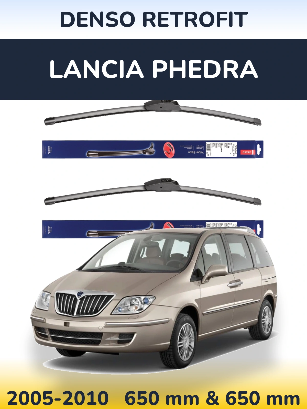 Sada předních stěračů Denso Retrofit 650 a 650 mm pro Lancia Phedra 2005-2010