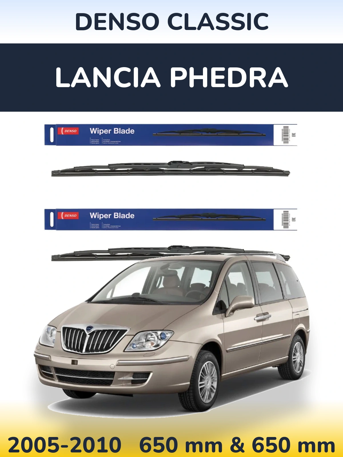 Sada předních stěračů Denso Classic 650 a 650 mm pro Lancia Phedra 2005-2010