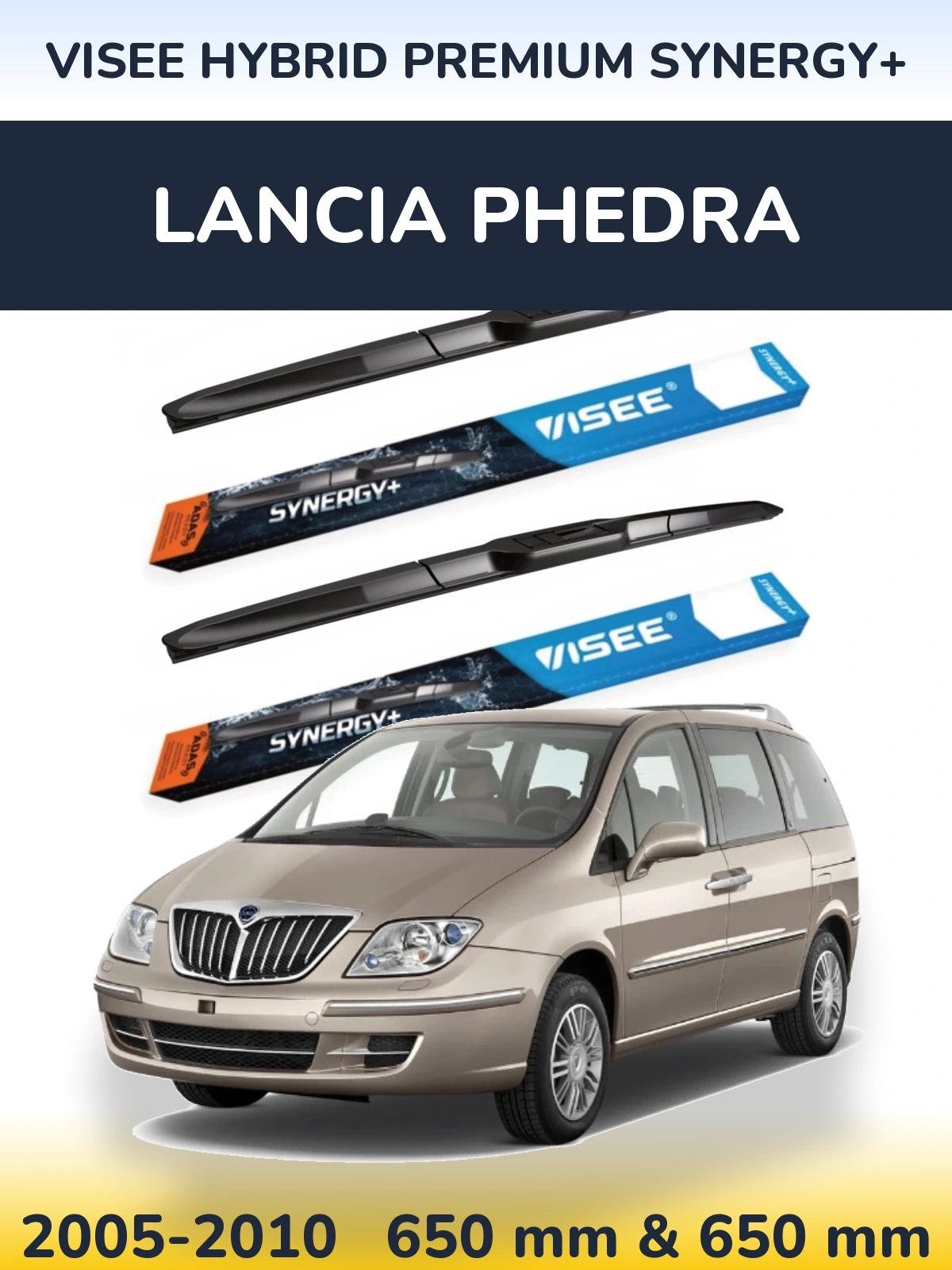 Sada předních stěračů VISEE HYBRID PREMIUM SYNERGY+ 650 a 650 mm pro Lancia Phedra 2005-2010