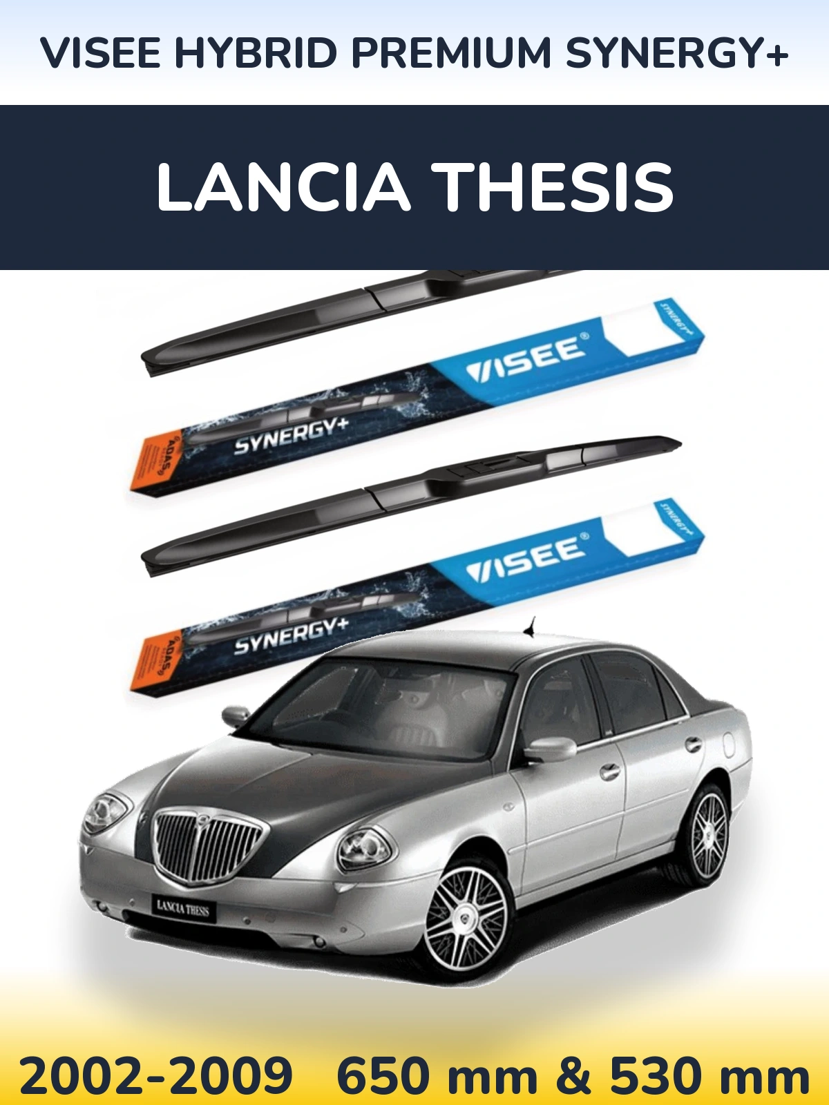 Sada předních stěračů VISEE HYBRID PREMIUM SYNERGY+ 650 a 530 mm pro Lancia Thesis 2002-2009