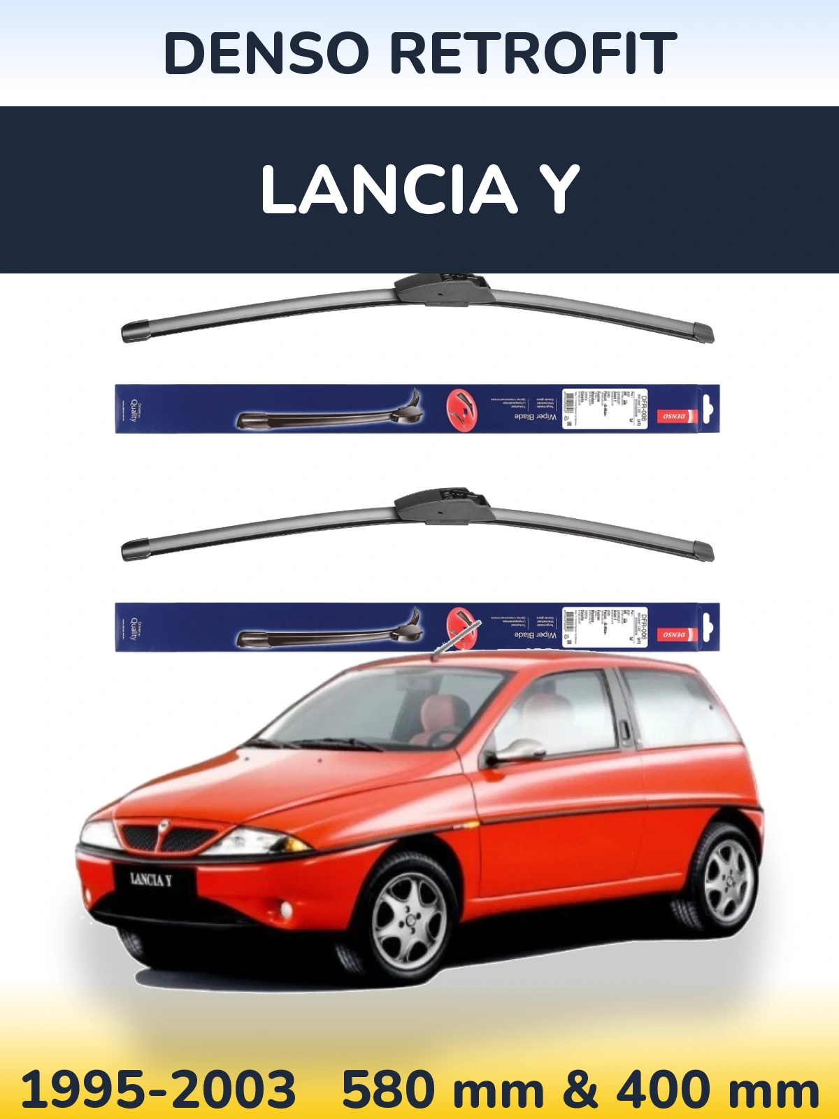 Sada předních stěračů Denso Retrofit 580 a 400 mm pro Lancia Y 1995-2003