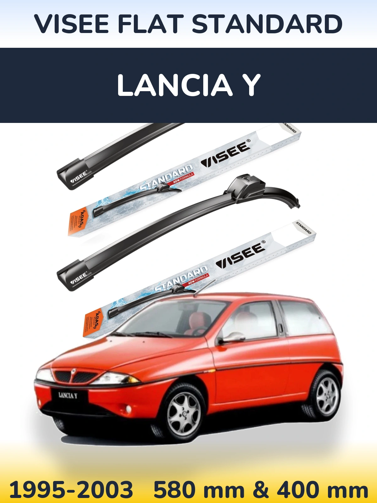 Комплект передніх щіток VISEE FLAT STANDARD 580 & 400 мм для Lancia Y 1995-2003