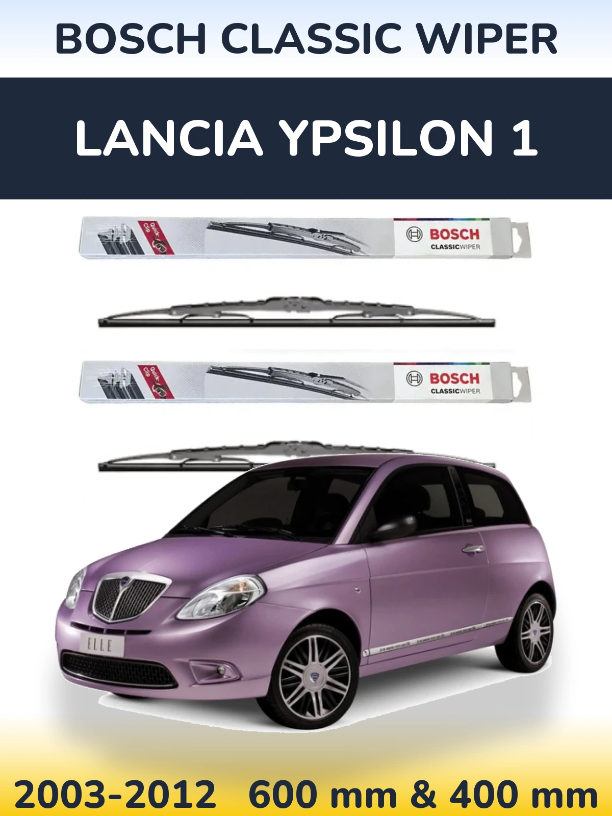 Sada předních stěračů BOSCH Classic Wiper 600 a 400 mm pro Lancia Ypsilon 1 2003-2012