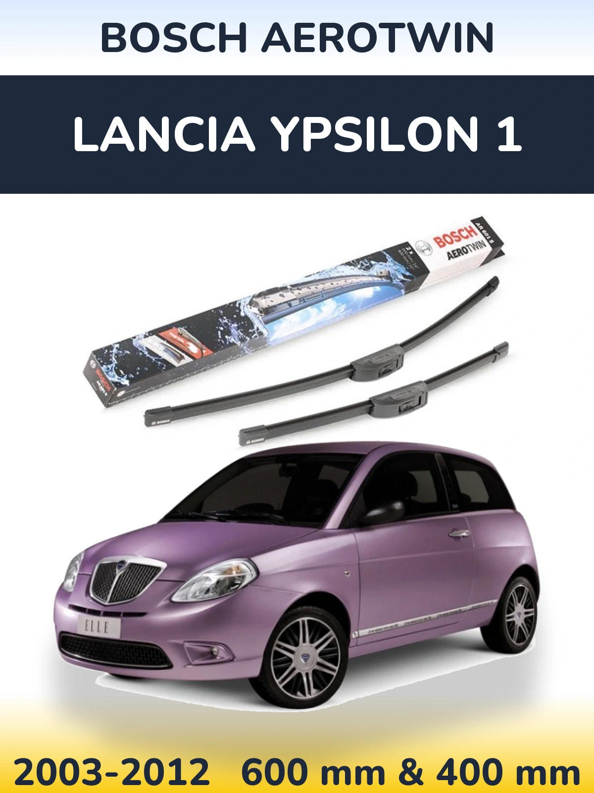 Комплект передніх щіток BOSCH AeroTwin 600 & 400 мм для Lancia Ypsilon 1 2003-2012