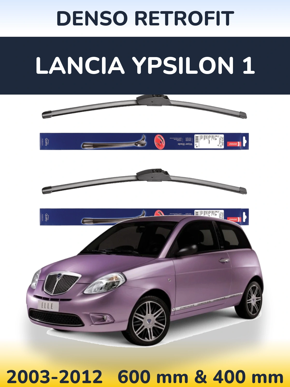 Sada předních stěračů Denso Retrofit 600 a 400 mm pro Lancia Ypsilon 1 2003-2012