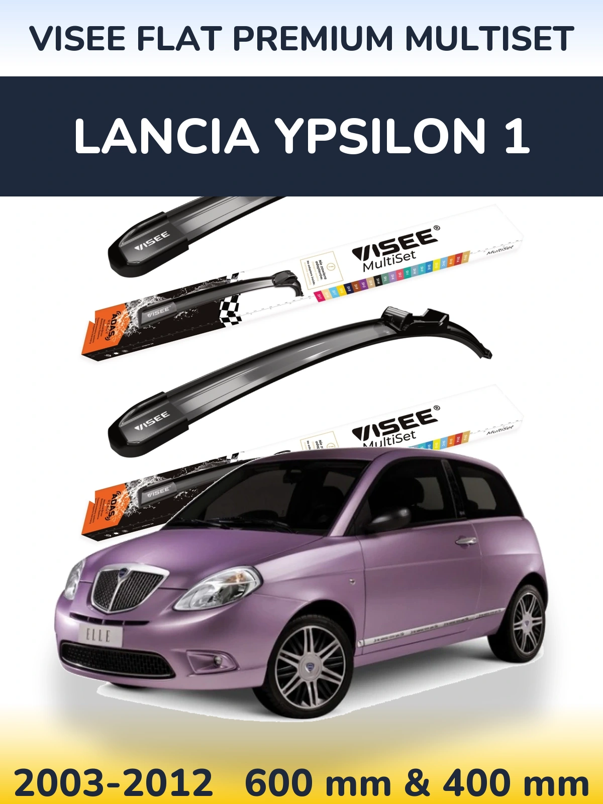 Sada předních stěračů VISEE FLAT PREMIUM MultiSet 600 a 400 mm pro Lancia Ypsilon 1 2003-2012