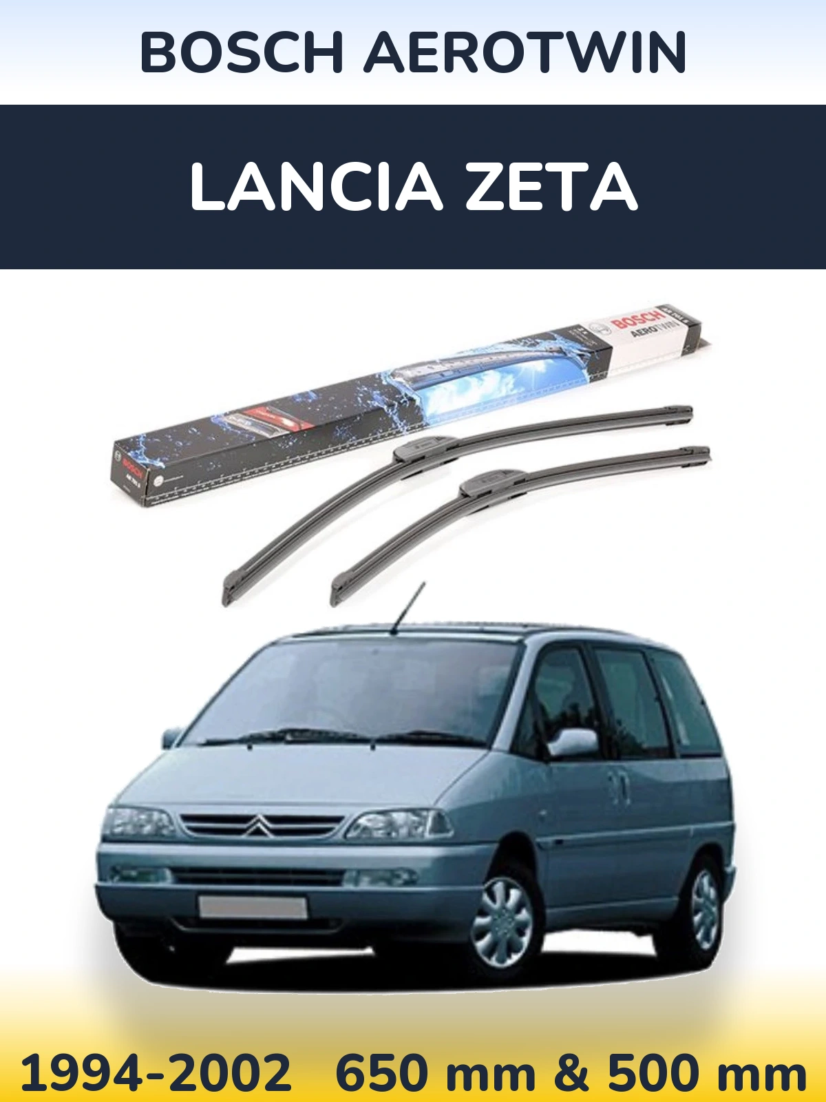 Sada předních stěračů BOSCH AeroTwin 650 a 500 mm pro Lancia Zeta 1994-2002