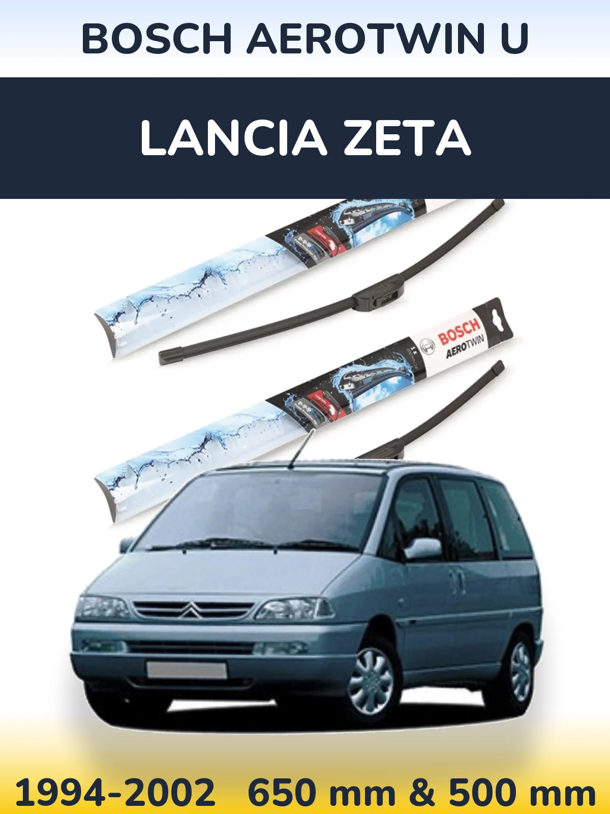 Sada předních stěračů BOSCH AeroTwin U 650 a 500 mm pro Lancia Zeta 1994-2002