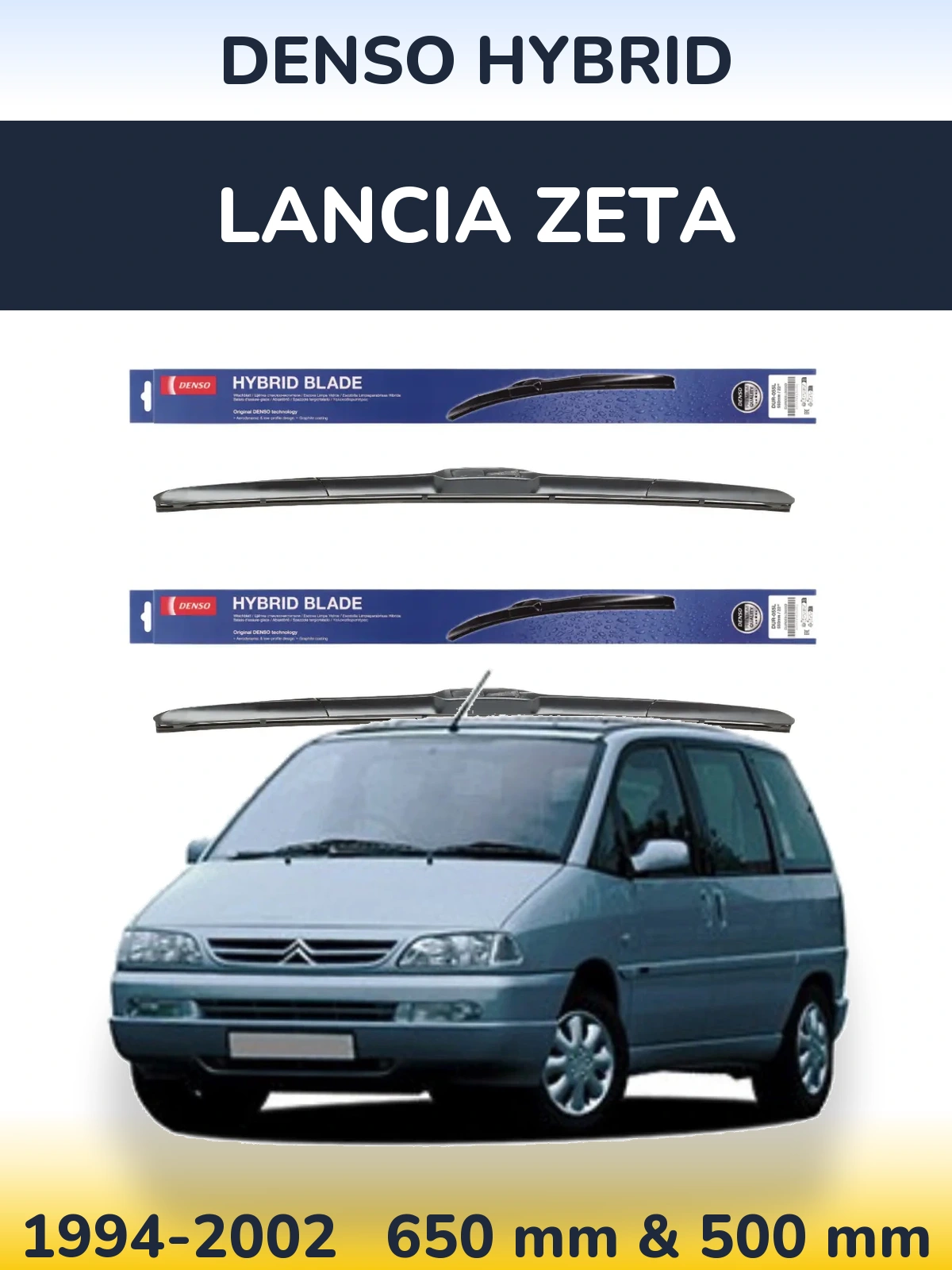 Sada předních stěračů Denso Hybrid 650 a 500 mm pro Lancia Zeta 1994-2002
