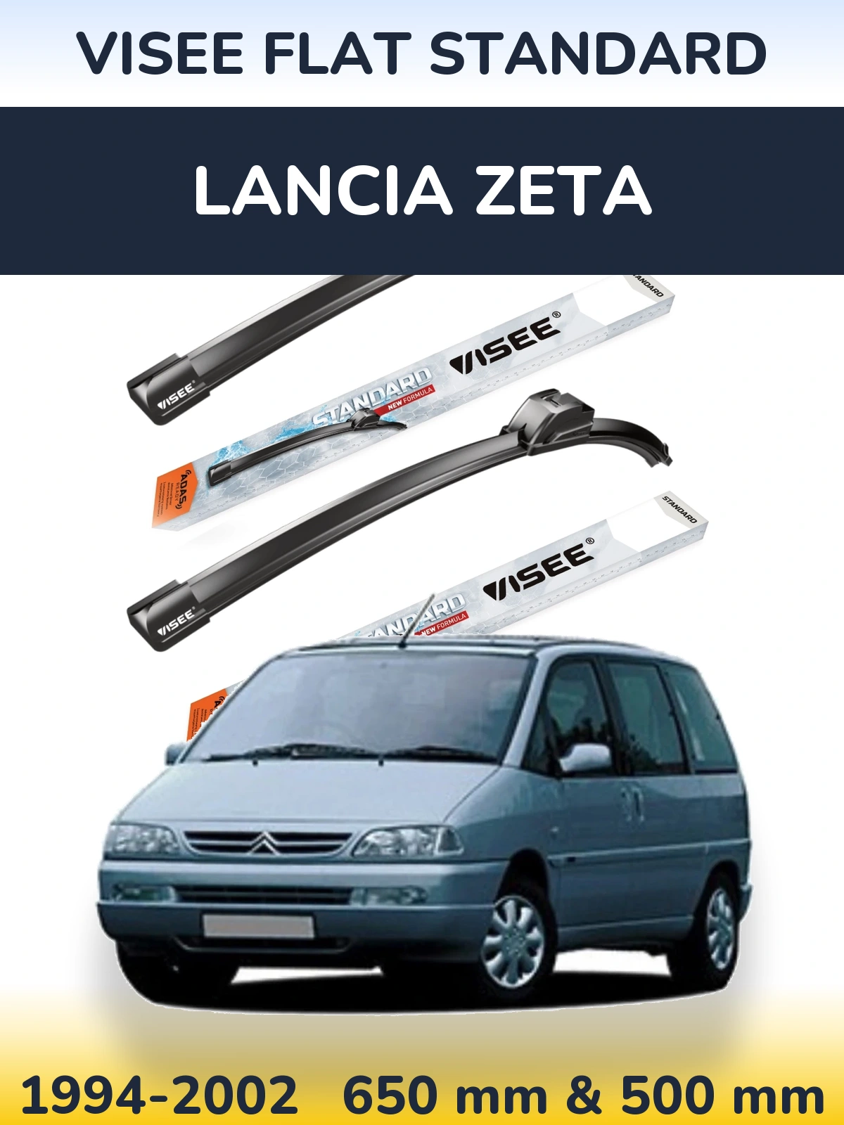 Sada předních stěračů VISEE FLAT STANDARD 650 a 500 mm pro Lancia Zeta 1994-2002