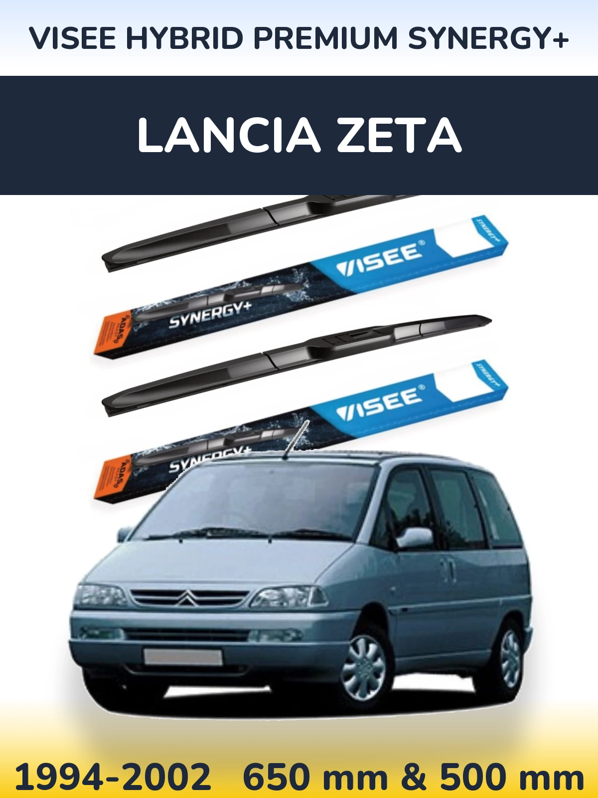 Sada předních stěračů VISEE HYBRID PREMIUM SYNERGY+ 650 a 500 mm pro Lancia Zeta 1994-2002