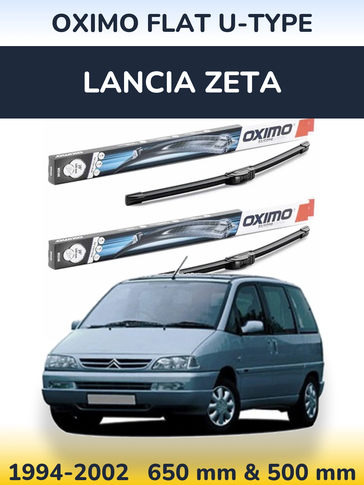 Sada předních stěračů Oximo Flat U-type 650 a 500 mm pro Lancia Zeta 1994-2002