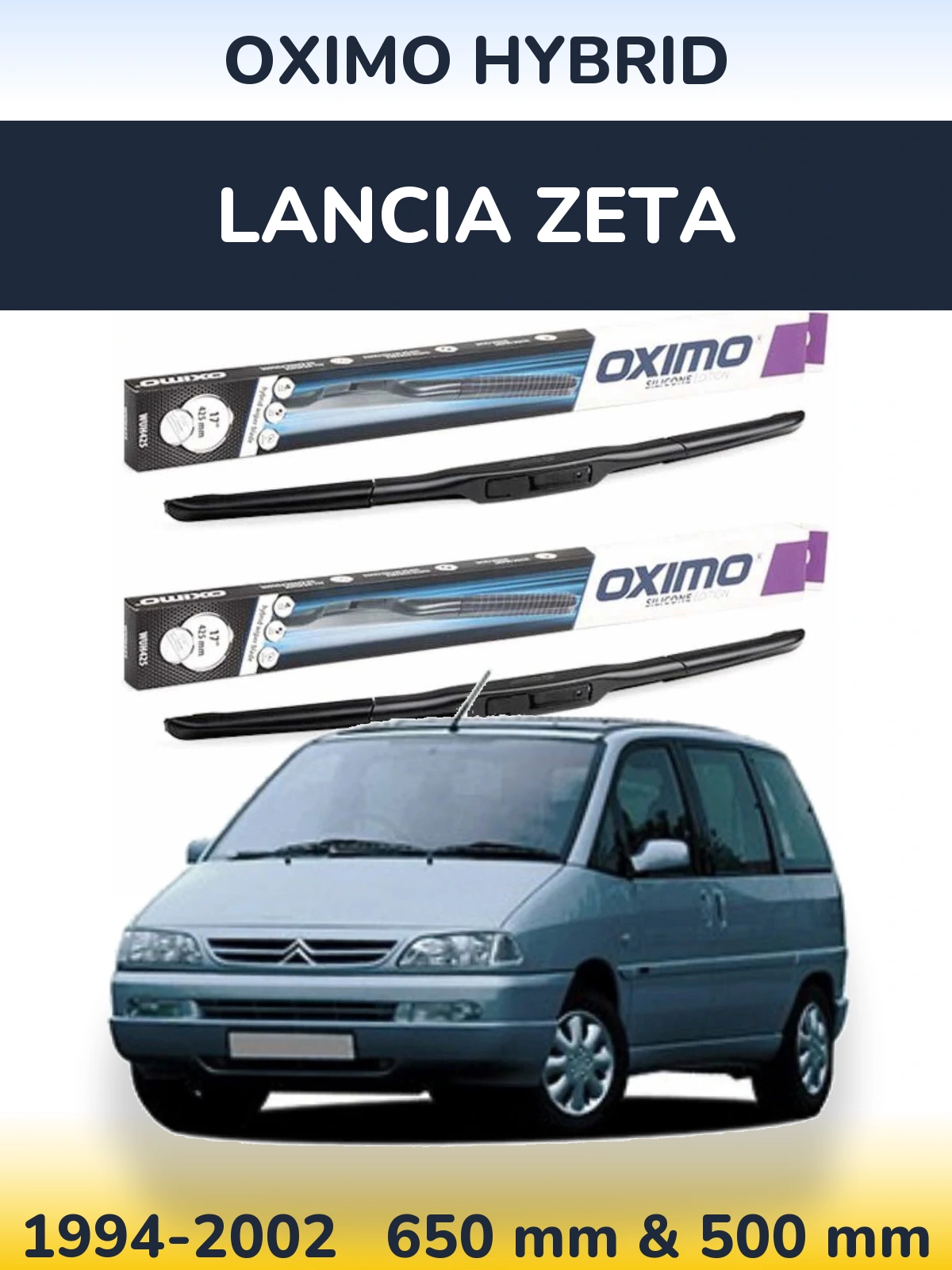 Sada předních stěračů Oximo Hybrid 650 a 500 mm pro Lancia Zeta 1994-2002