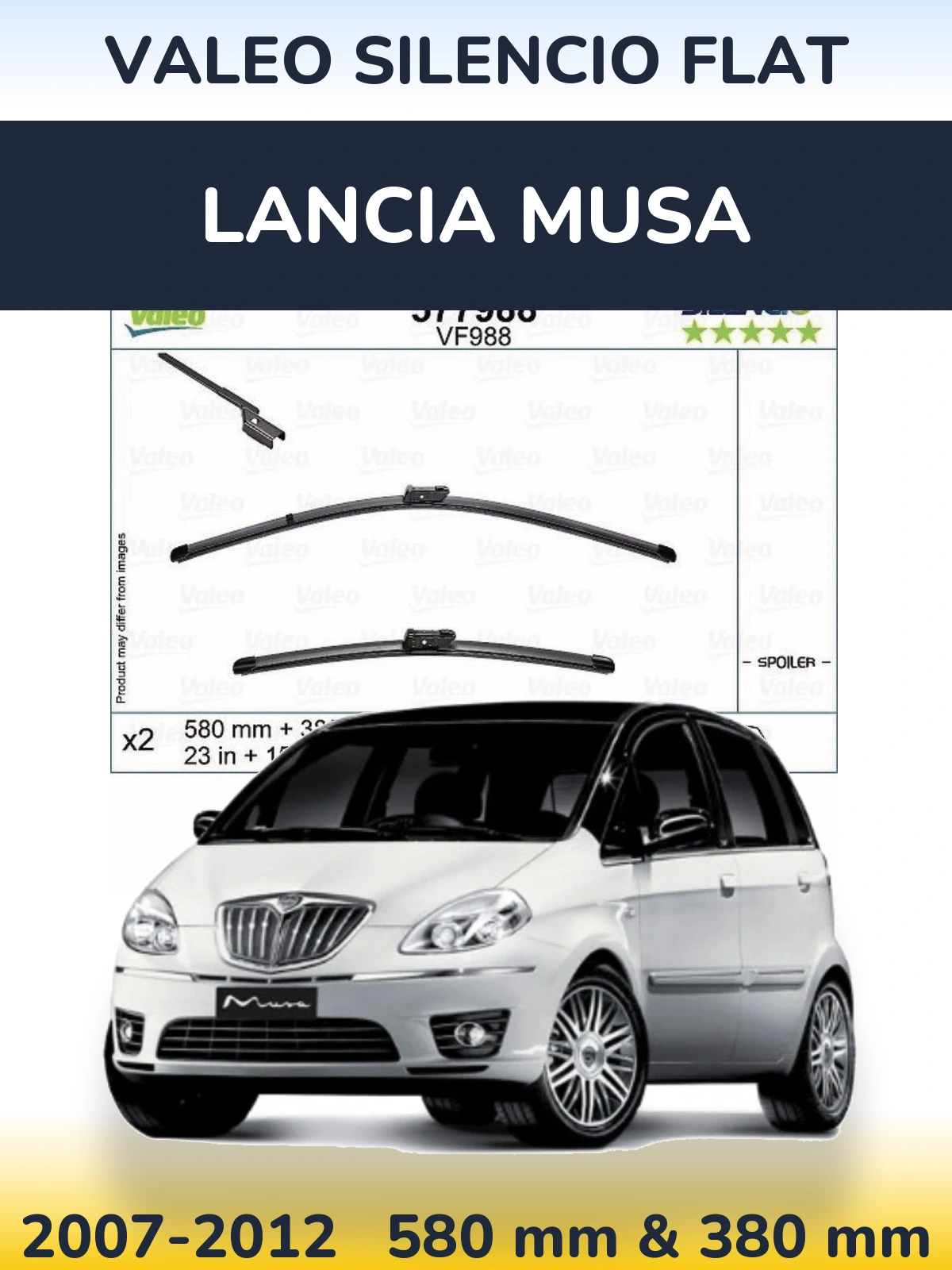 Комплект передніх щіток Valeo Silencio Flat 580 & 380 мм для Lancia Musa 2007-2012