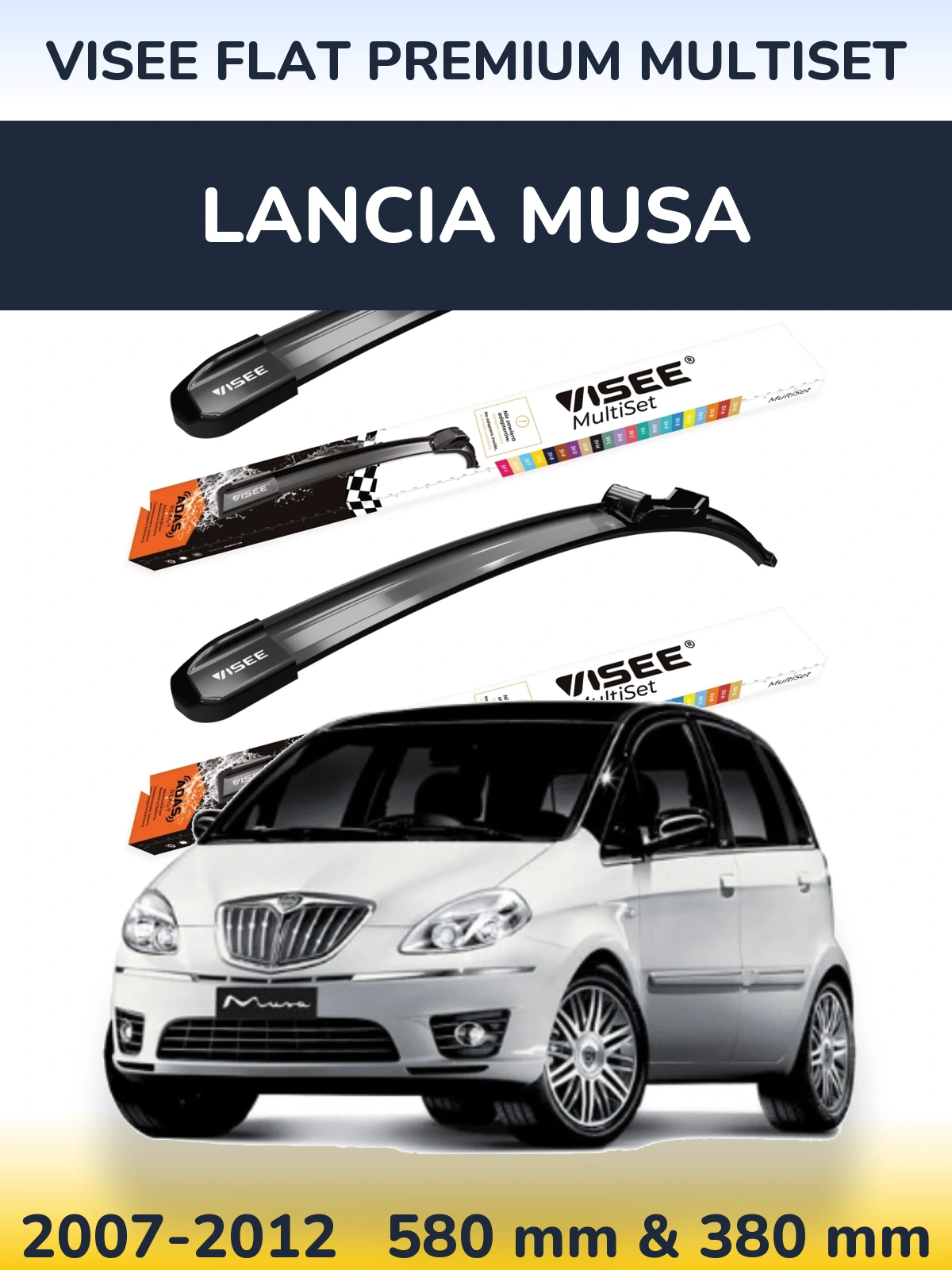 Sada předních stěračů VISEE FLAT PREMIUM MultiSet 580 a 380 mm pro Lancia Musa 2007-2012
