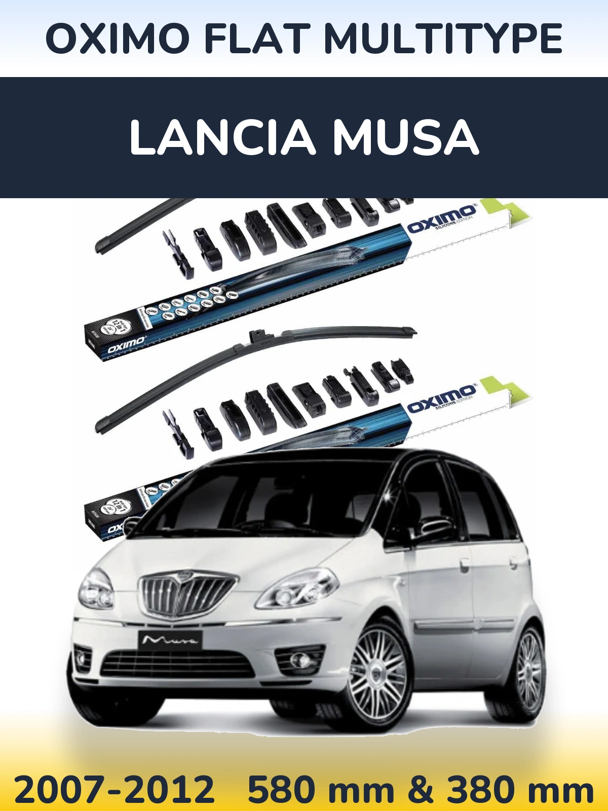 Sada předních stěračů Oximo Flat MultiType 580 a 380 mm pro Lancia Musa 2007-2012