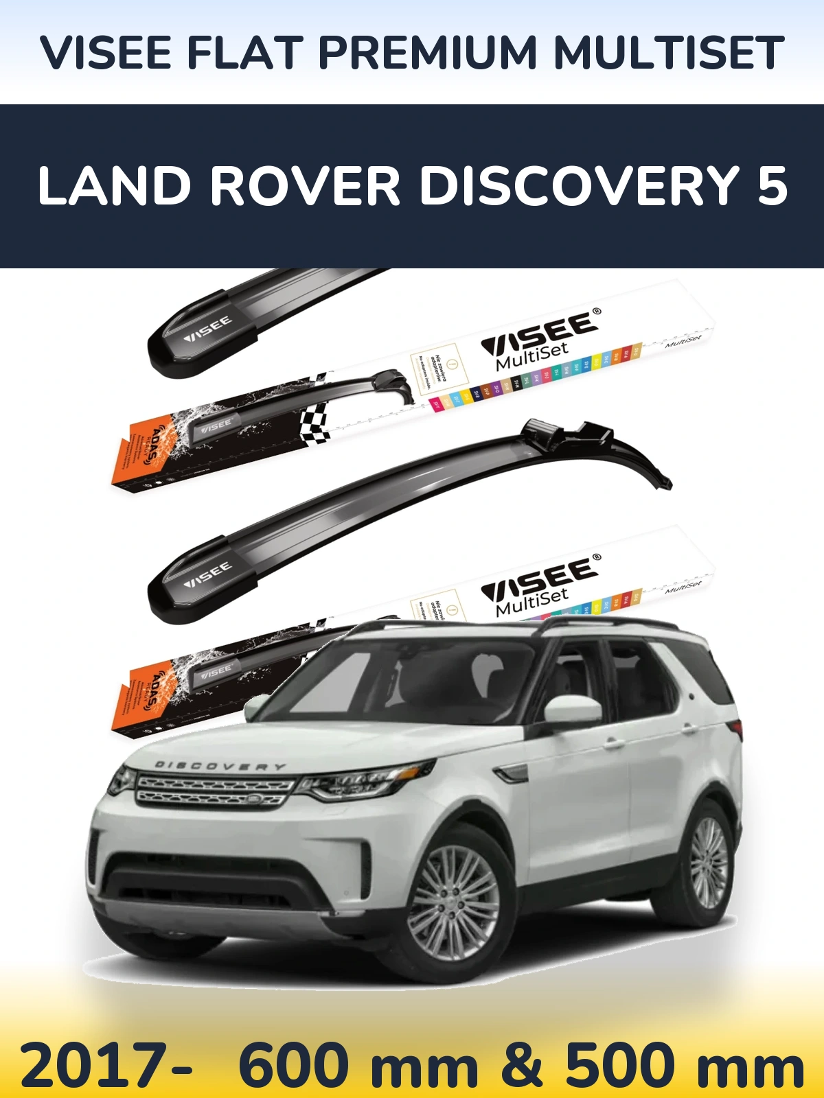 Комплект передніх щіток VISEE FLAT PREMIUM MultiSet 600 & 500 мм для Land Rover Discovery 5 2017-2026