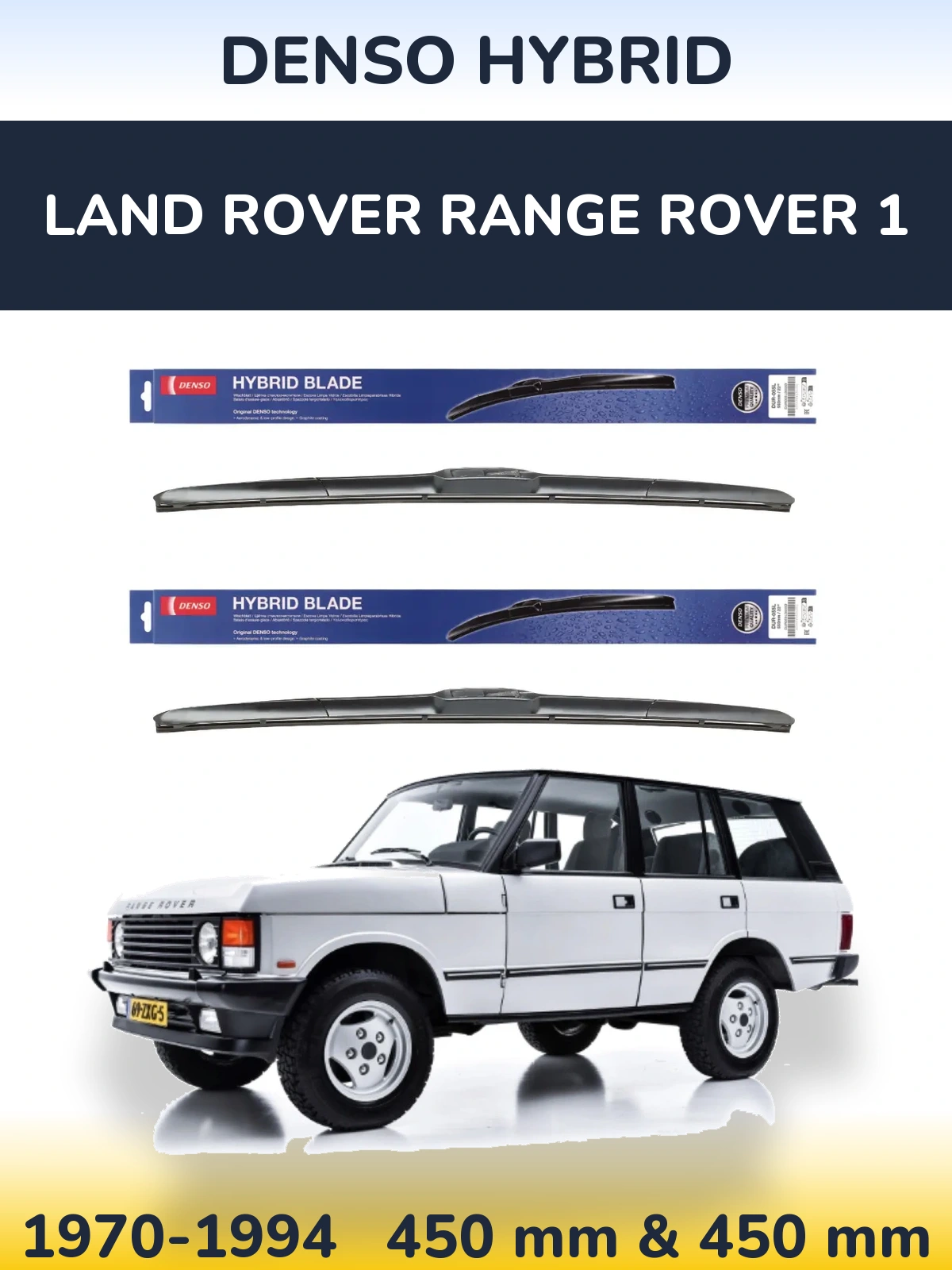 Sada předních stěračů Denso Hybrid 450 a 450 mm pro Land Rover Range Rover 1 1970-1994