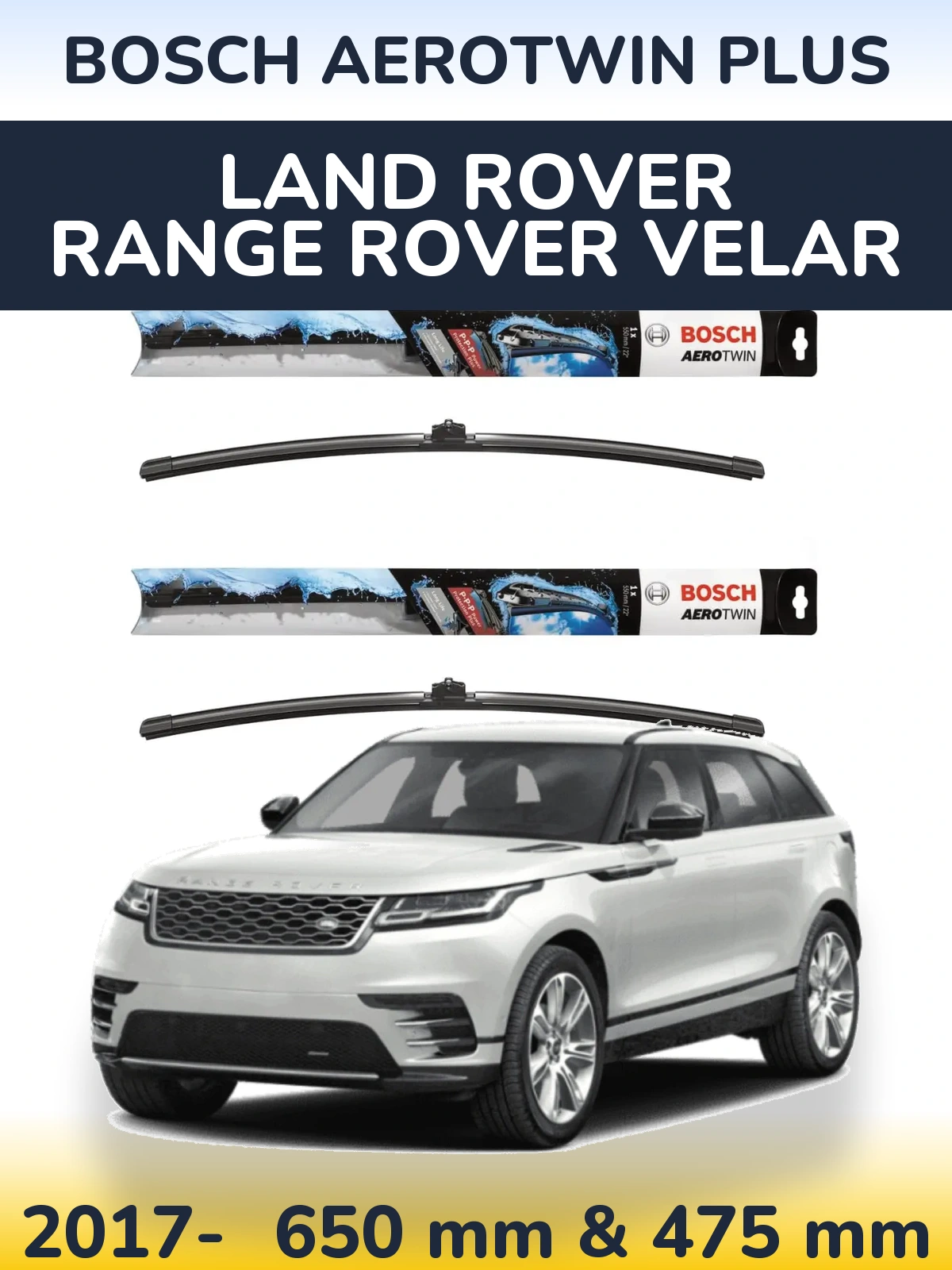 Sada předních stěračů BOSCH AeroTwin Plus 650 a 475 mm pro Land Rover Range Rover Velar 2017-2026