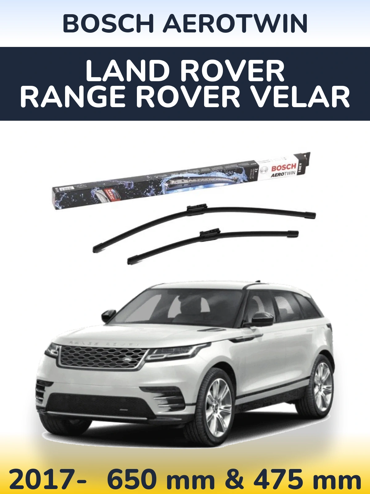 Комплект передніх щіток BOSCH AeroTwin 650 & 475 мм для Land Rover Range Rover Velar 2017-2026