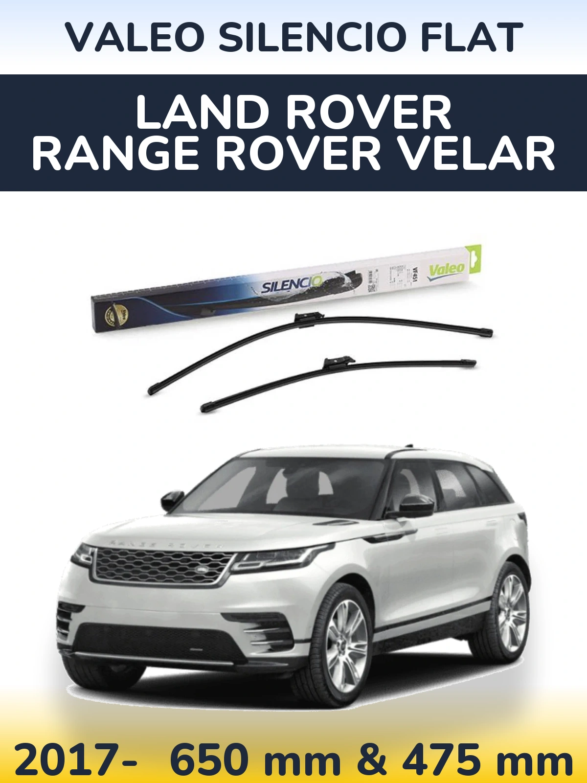 Sada předních stěračů Valeo Silencio Flat 650 a 475 mm pro Land Rover Range Rover Velar 2017-2026