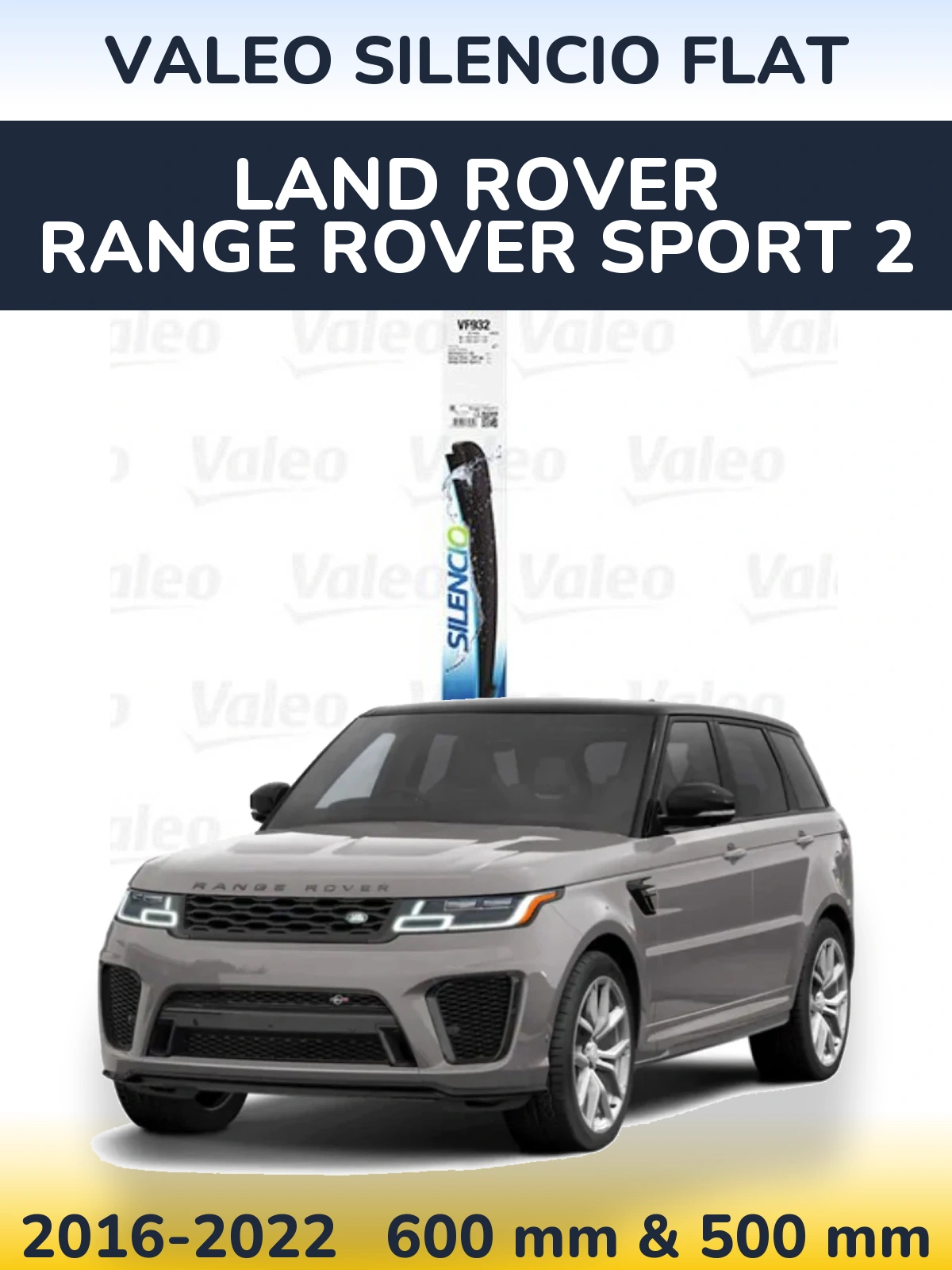 Sada předních stěračů Valeo Silencio Flat 600 a 500 mm pro Land Rover Range Rover Sport 2 2016-2022