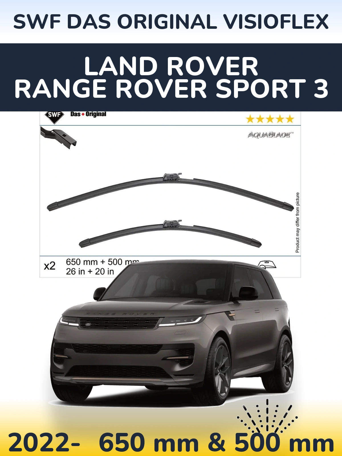 Sada předních stěračů SWF Das Original VisioFlex 650 a 500 mm pro Land Rover Range Rover Sport 3 2022-2026