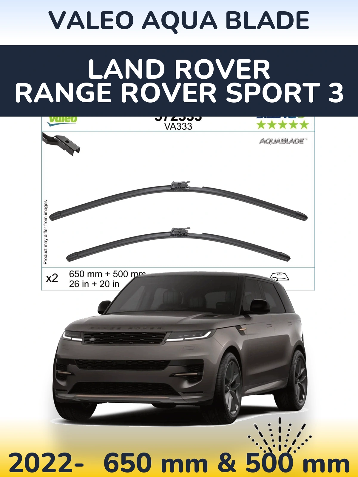 Sada předních stěračů Valeo Aqua Blade 650 a 500 mm pro Land Rover Range Rover Sport 3 2022-2026