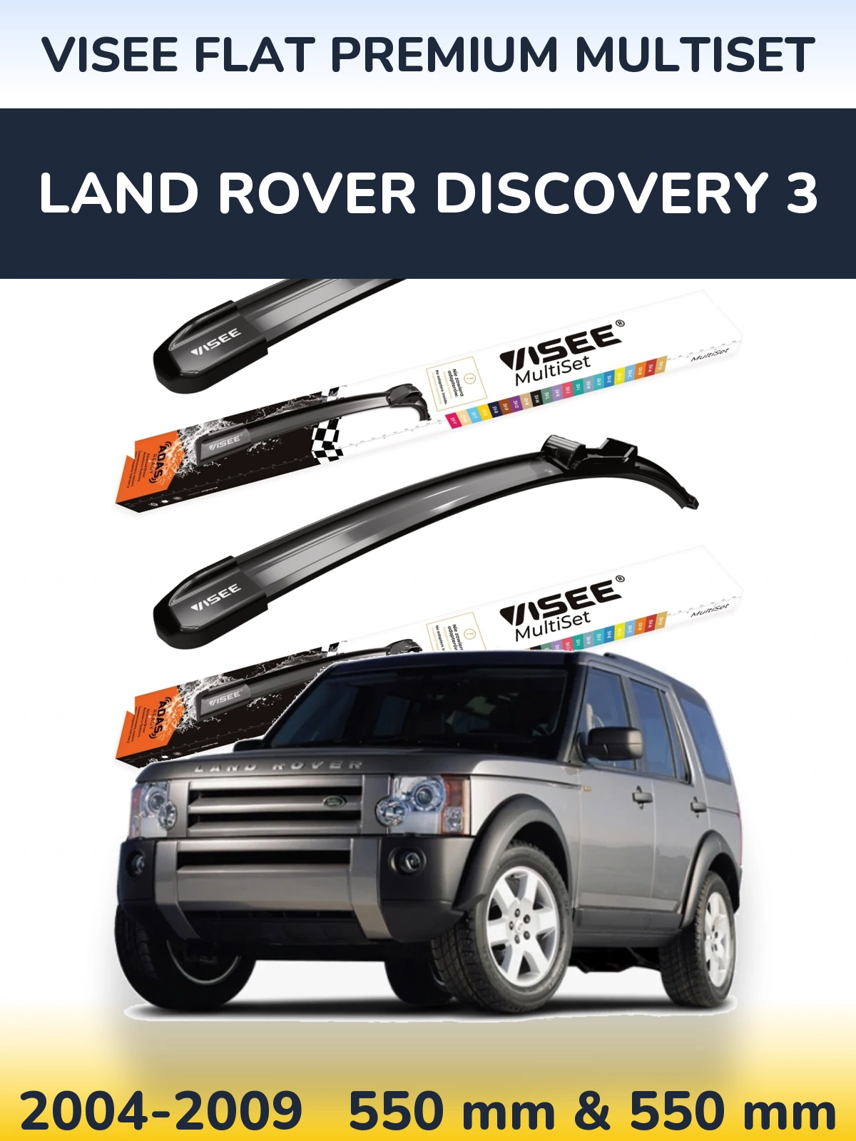 Sada předních stěračů VISEE FLAT PREMIUM MultiSet 550 a 550 mm pro Land Rover Discovery 3 2004-2009