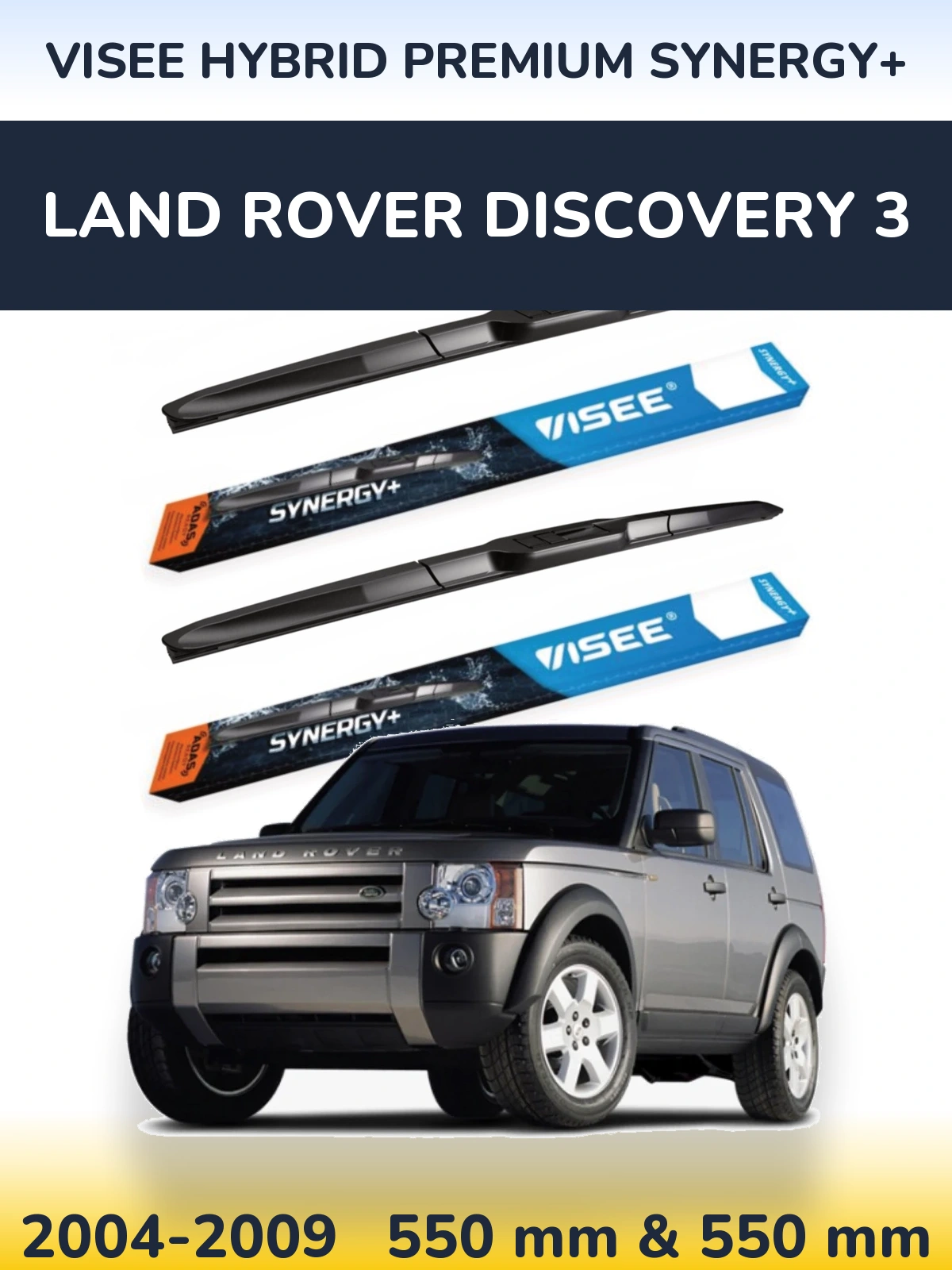 Sada předních stěračů VISEE HYBRID PREMIUM SYNERGY+ 550 a 550 mm pro Land Rover Discovery 3 2004-2009