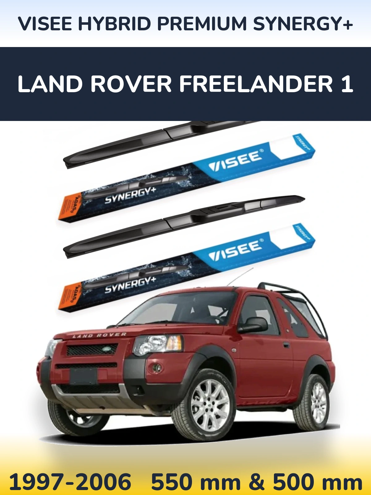 Sada předních stěračů VISEE HYBRID PREMIUM SYNERGY+ 550 a 500 mm pro Land Rover Freelander 1 1997-2006
