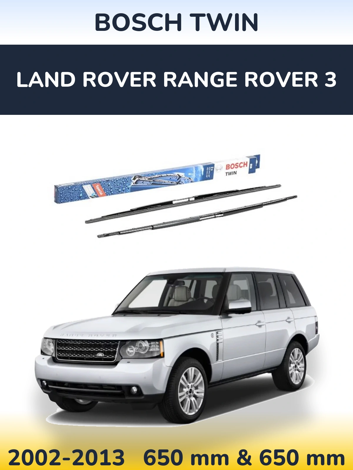 Sada předních stěračů BOSCH Twin 650 a 650 mm pro Land Rover Range Rover 3 2002-2013