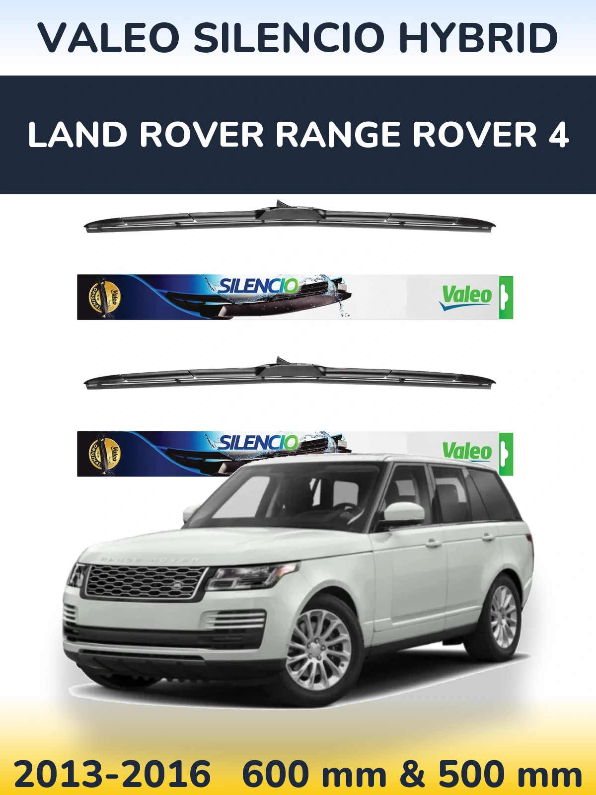 Sada předních stěračů Valeo Silencio Hybrid 600 a 500 mm pro Land Rover Range Rover 4 2013-2016